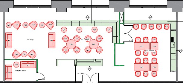 King's Cross Station staff accommodation refurbishment by Elm Site Services — mess layout drawing
