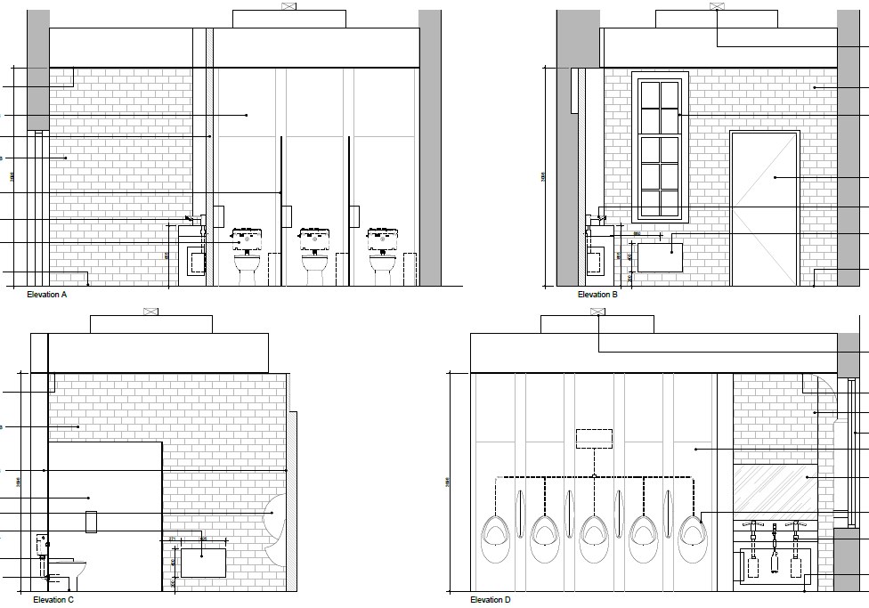 Leamington Spa Station public toilet refurbishment by Elm Site Services — elevations drawing