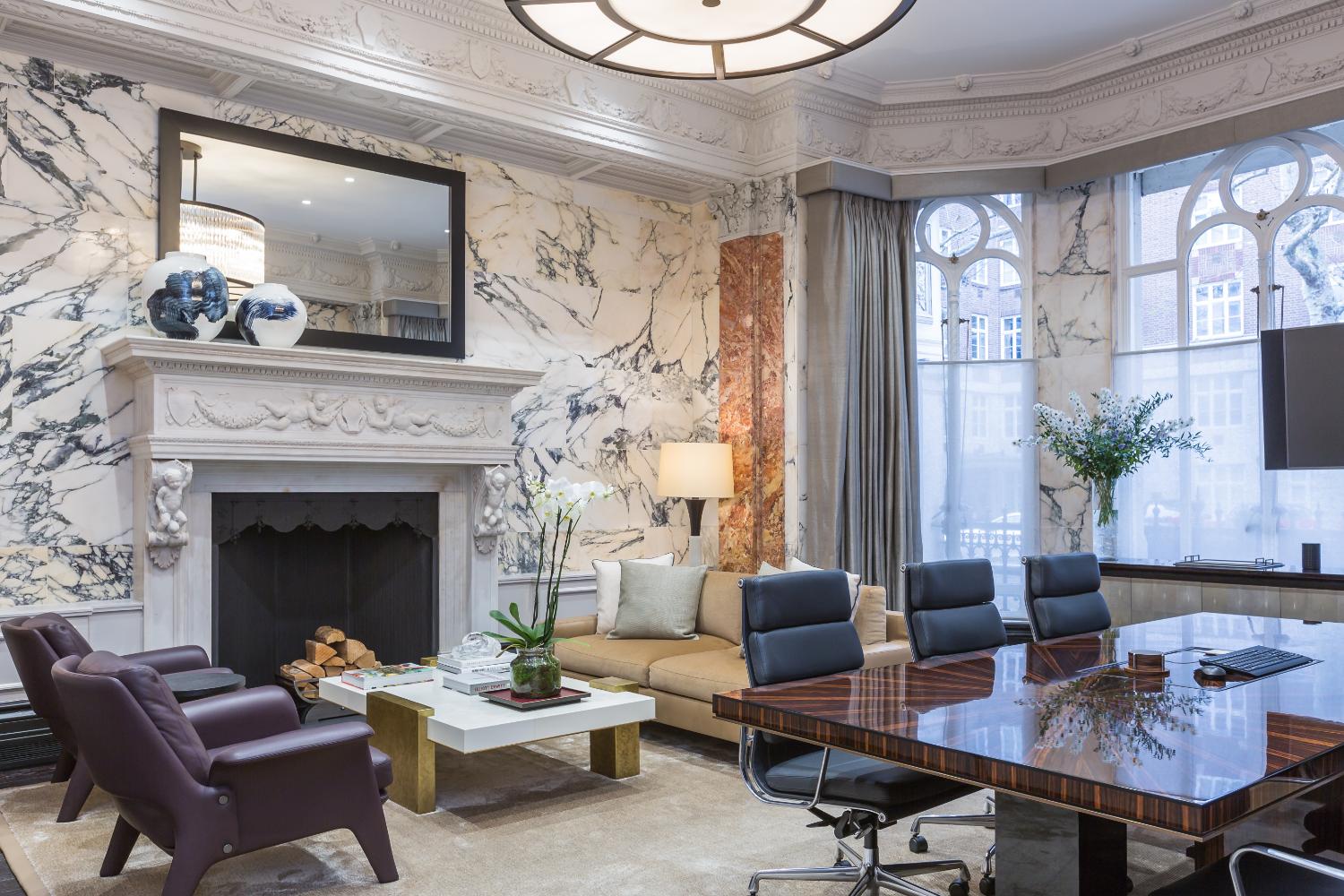 Marble office with fireplace and fitted desk — Elm Site Services