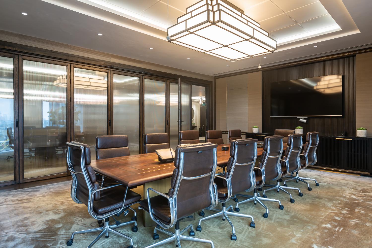 Boardroom fit-out with timber table — Elm Site Services
