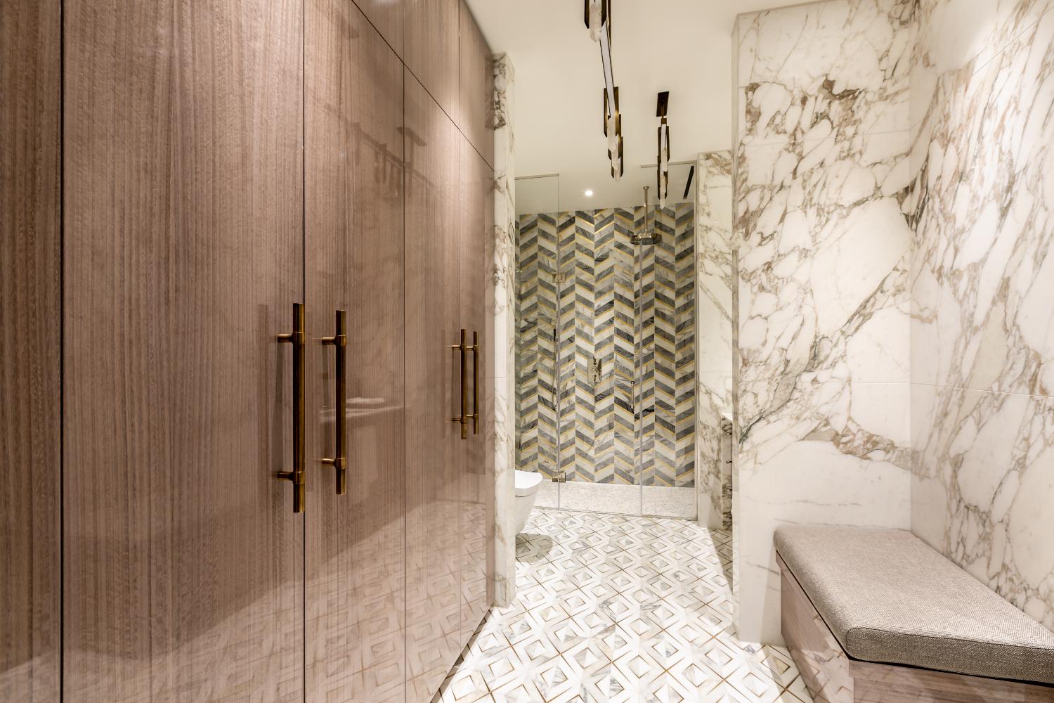 Dressing area and marble shower fit-out — Elm Site Services